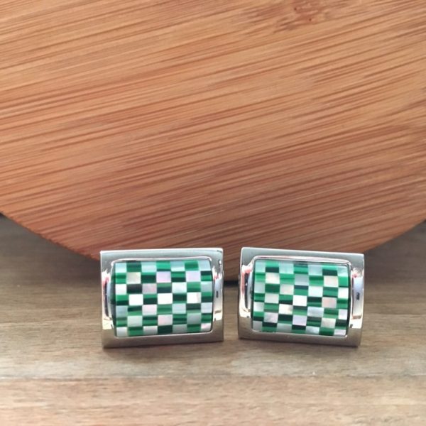 Manžetové gombíky M0483 Zelená šachovnica 2